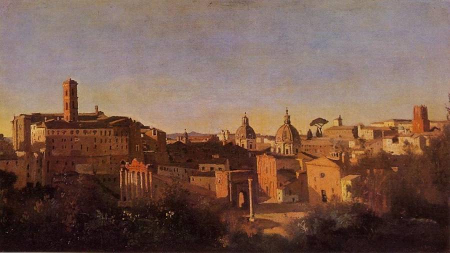 Corot Jean-Baptiste Camille - Rome - Le forum vu des jardins Farnese le soir.jpg